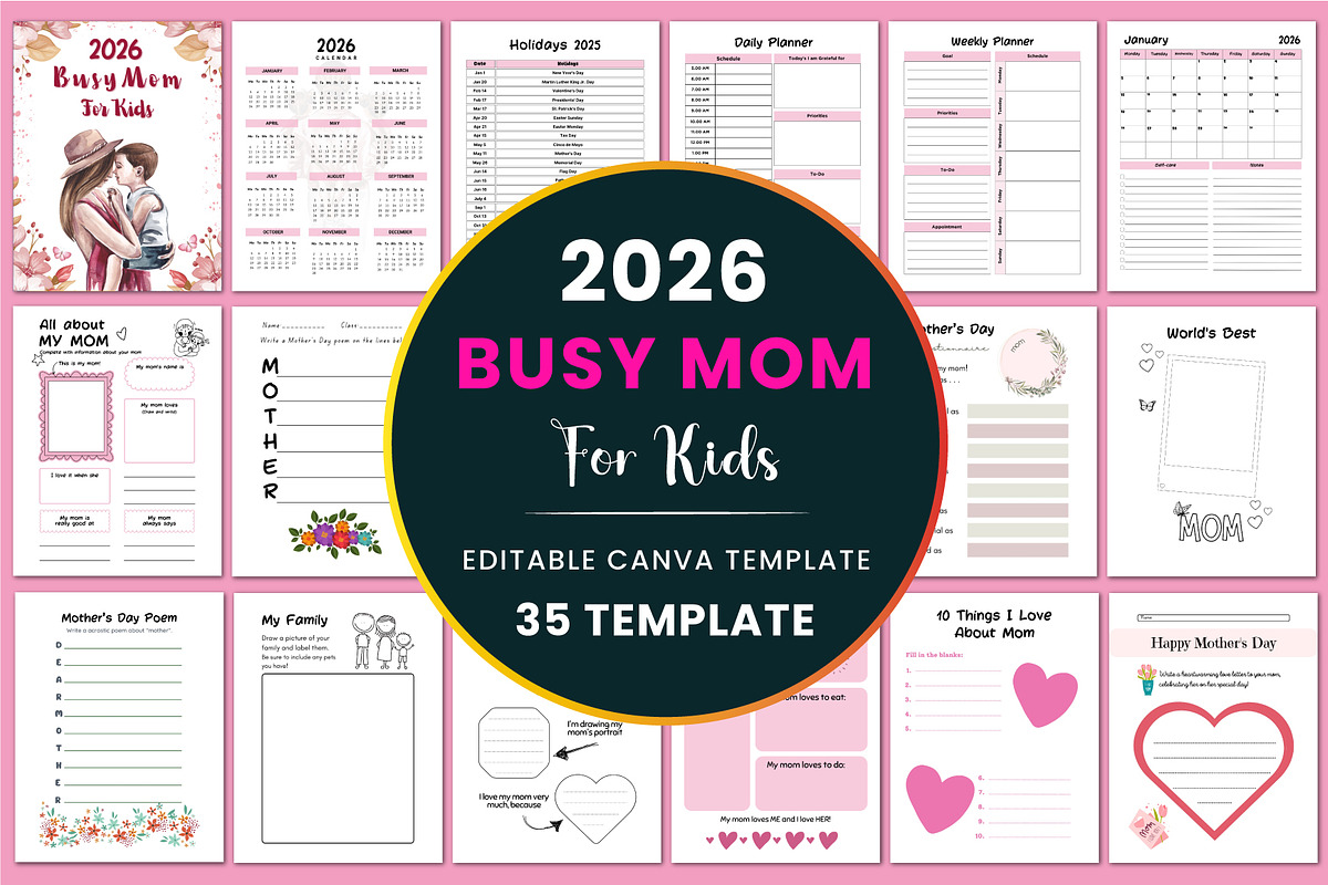 2026 Busy Mom For Kids, a Stationery Template by Shumaya (Photo 1 of 4)