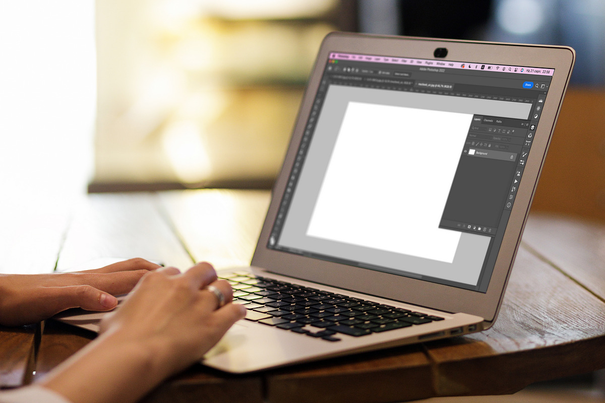 Young pretty woman using laptop in, a Device Mockup by serkum (Photo 2 of 2)