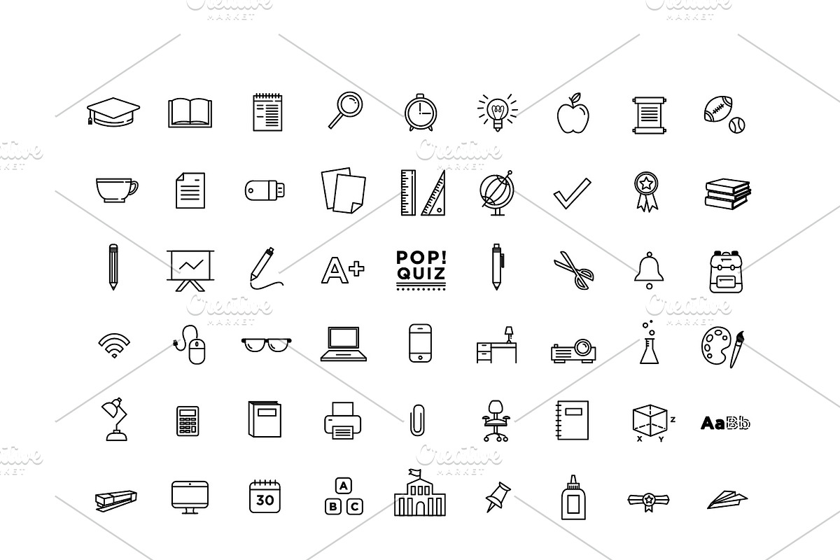 54 School Themed Icons - Vectors, an Outline Icon by Professional Assets (Photo 1 of 3)