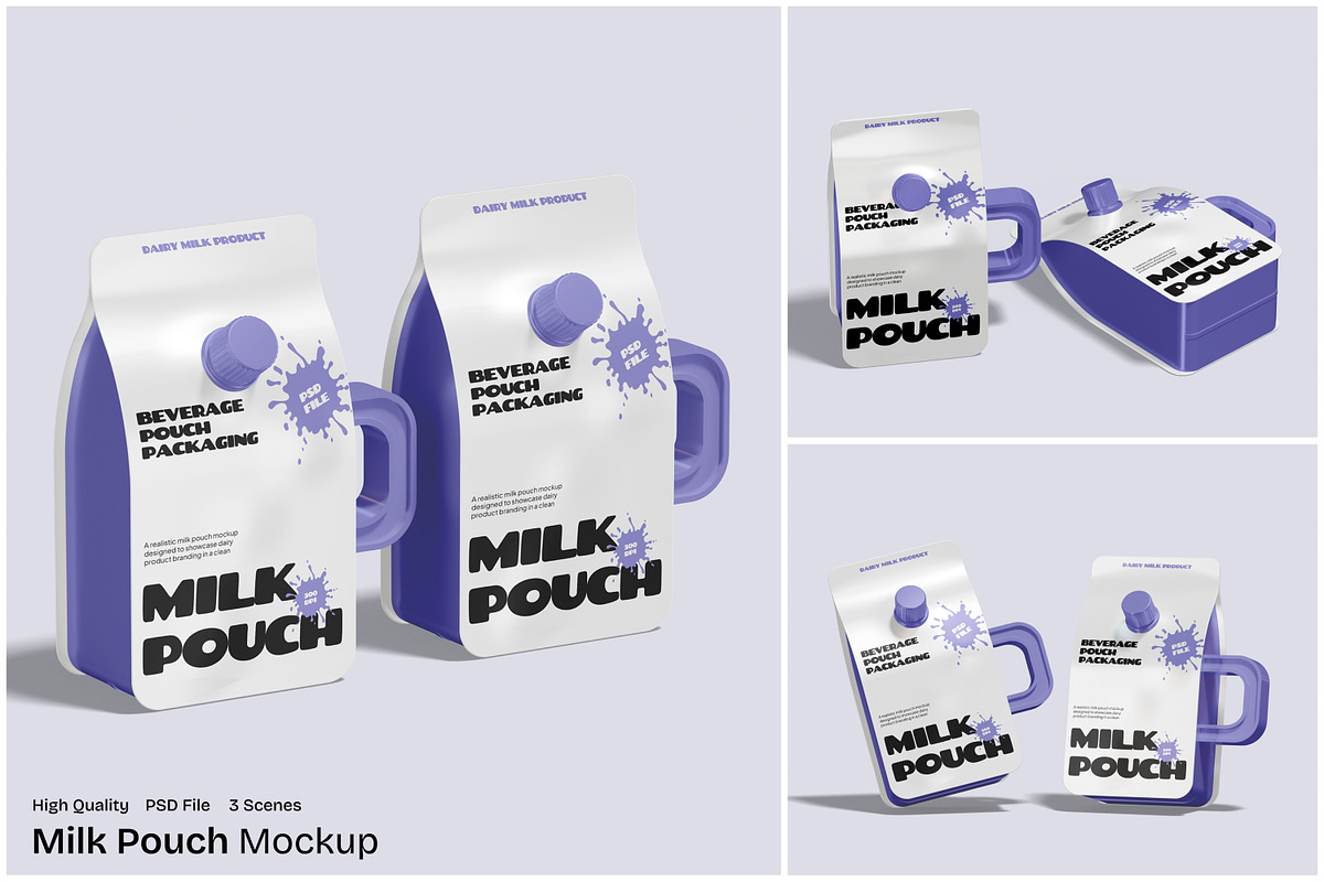 Milk Pouch Mockup, a Packaging Mockup by Unerispace (Photo 1 of 5)
