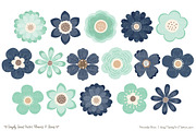 Navy & Mint Flowers Clipart, an Illustration by Amanda Ilkov (Thumbnail 3 of 4)