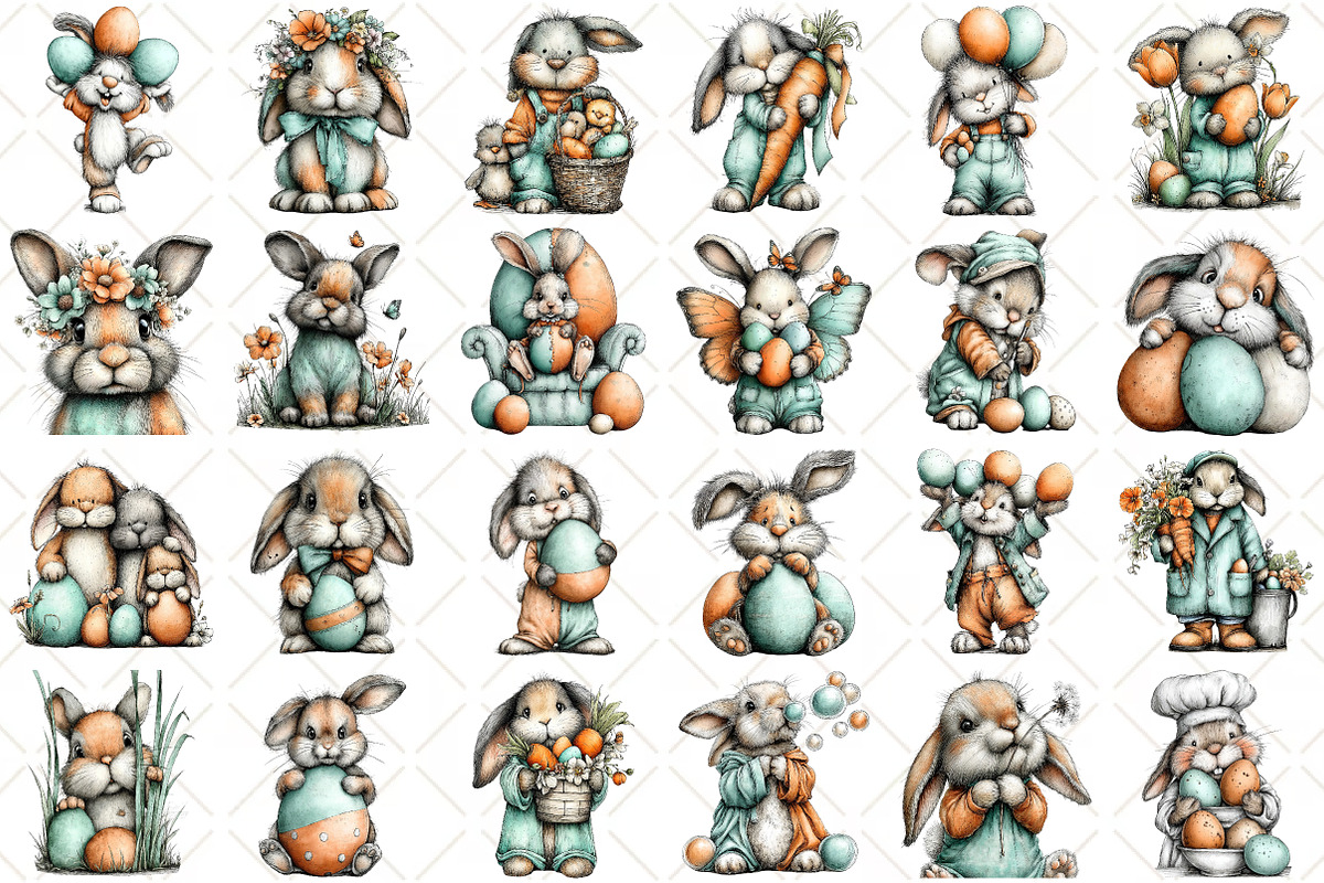 Whimsical Easter Bunny Clipart, an Illustration by Black Bird Studio (Photo 2 of 5)
