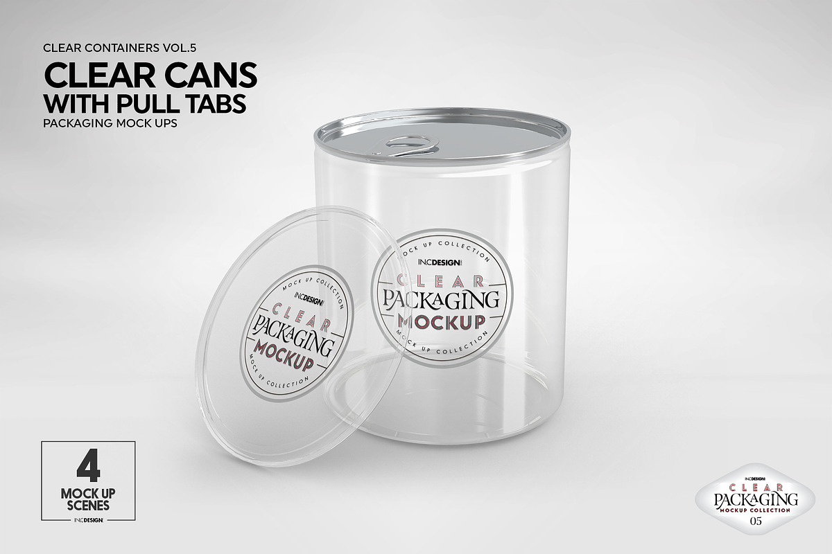 Clear Cans with Pull Tabs Mockup, a Packaging Mockup by INCDesign (Photo 8 of 15)