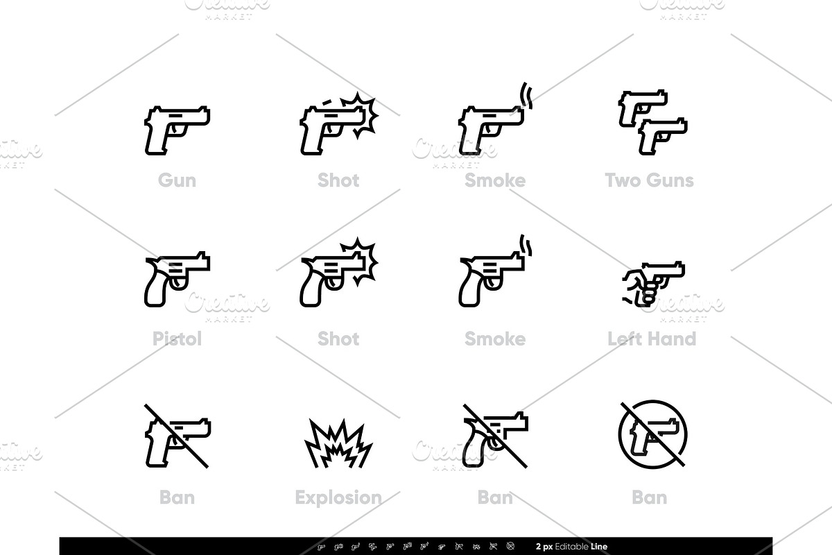 Gun icon set. Handgun, Pistol, an Object Graphic by theungsys
