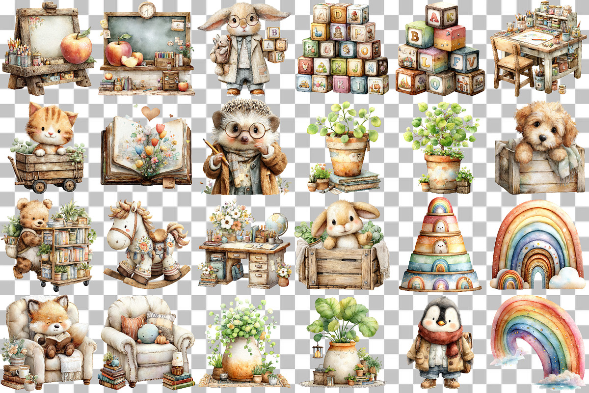 Cute Kindergarten Watercolor Clipart, an Illustration by DreamCafeArt (Photo 2 of 6)
