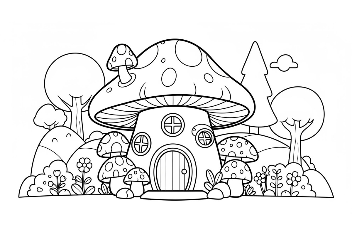Whimsical Mushroom House Line Art bu, an Illustration by Designs_River (Photo 51 of 51)