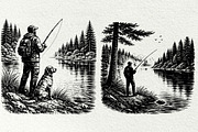 Fishing Scenes Engraving Graphics, a Sport Illustration by DENIDigitalArtSudio (Thumbnail 7 of 8)