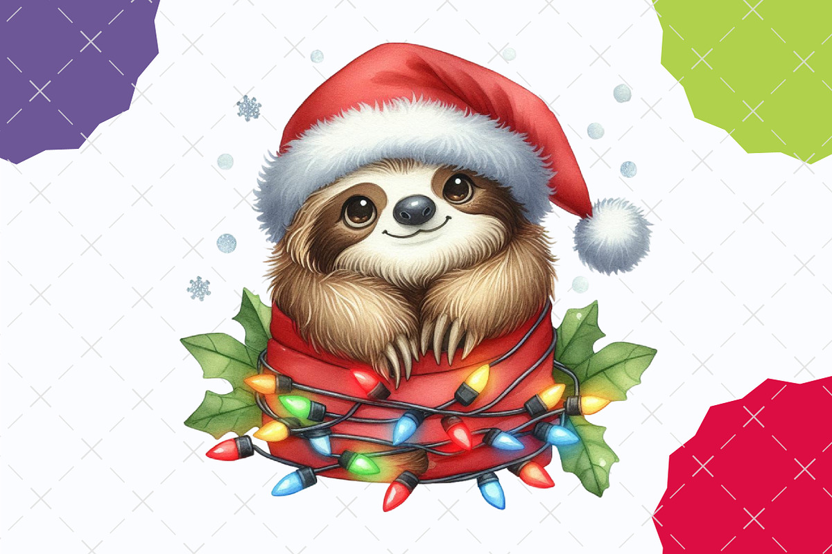 Cute Sloth Christmas Clipart PNG, an Illustration by designcity5 (Photo 4 of 5)