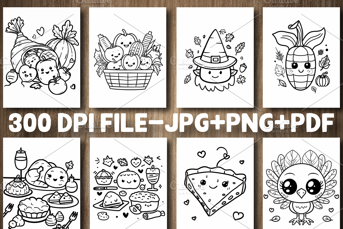 Kawaii Cute Thanksgiving Coloring, a Seasonal Illustration by Design Station (Photo 2 of 5)