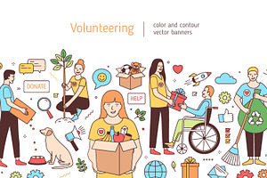 Volunteering, line art banners, a Person Illustration by Good Studio