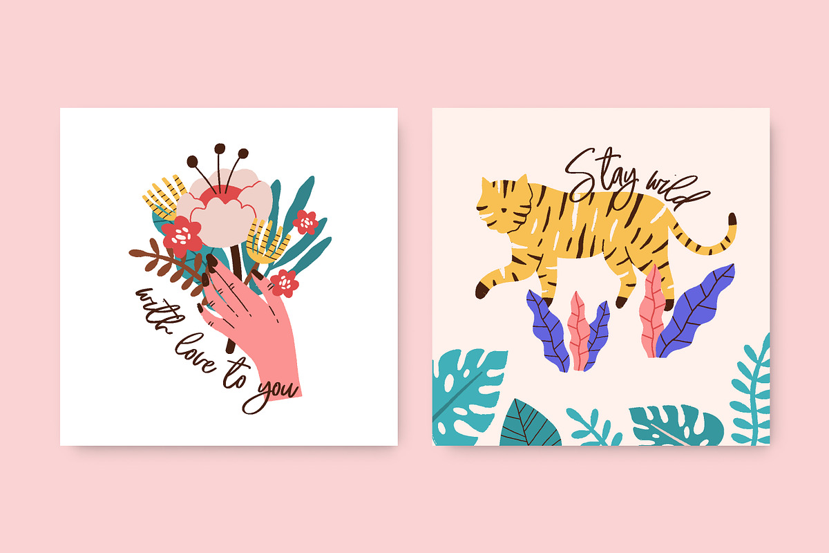 Cute modern doodle cards set, a Decorative Illustration by Good Studio (Photo 2 of 5)
