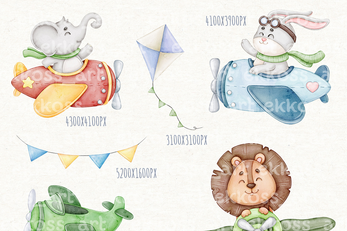 Watercolor Cute Pilot Animal Clipart, an Animal Illustration by ekossa_art (Photo 2 of 6)