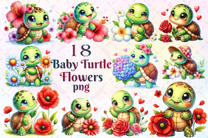 Baby Turtle Clipart Flowers Clipart