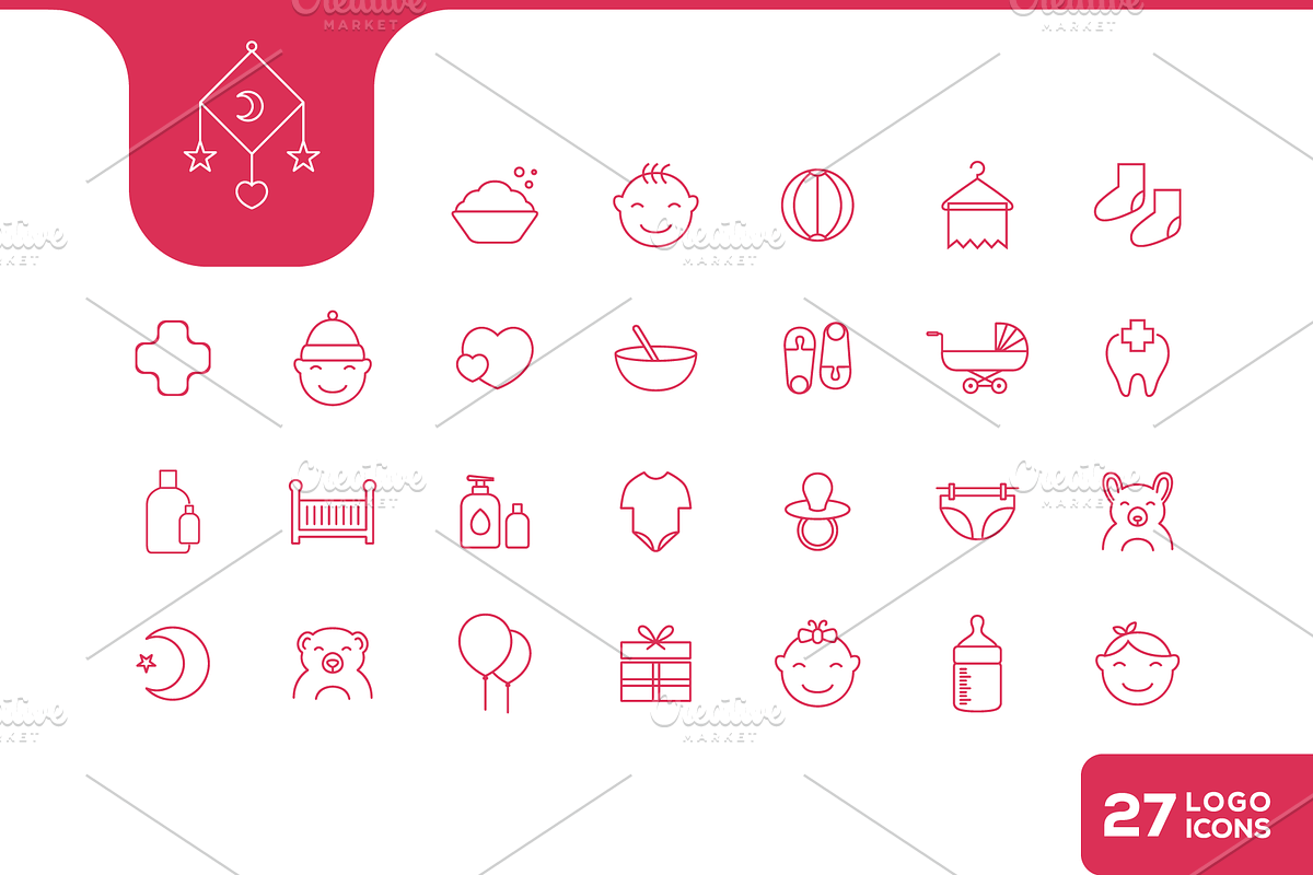 baby modern  line icons set design, an Outline Icon by devastd