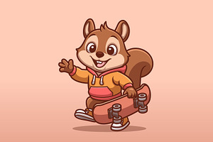Squirrel Skateboard Cartoon Characte, an Animal Illustration by Gumrega Studio