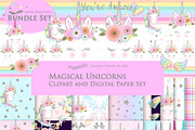 Unicorn Faces Silver Clipart,Pattern, an Illustration by Mia's Graphic Design (Thumbnail 1 of 10)