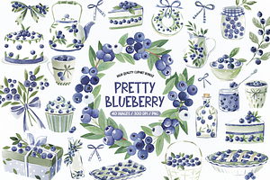 Watercolor Blueberry Clipart Bundle, an Illustration by TatiMockup