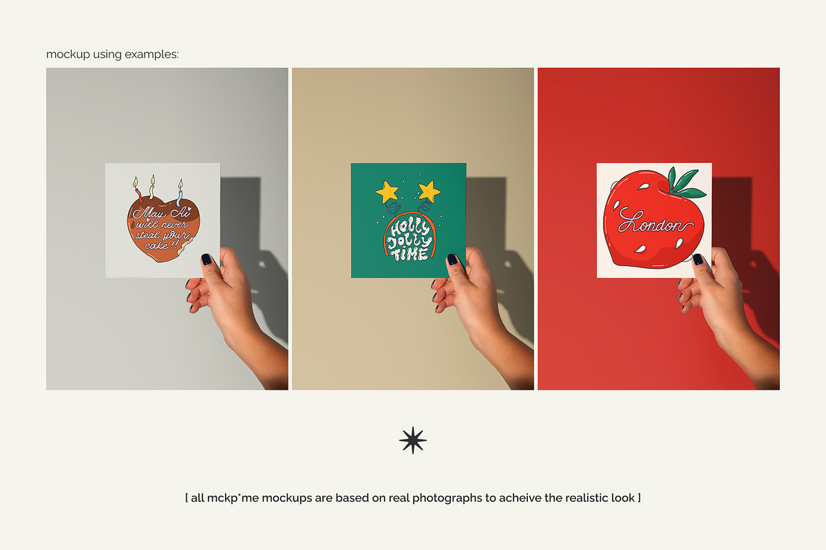 Square greeting card in hand mockup, a Merchandise Mockup by MCKP*ME (Photo 3 of 5)