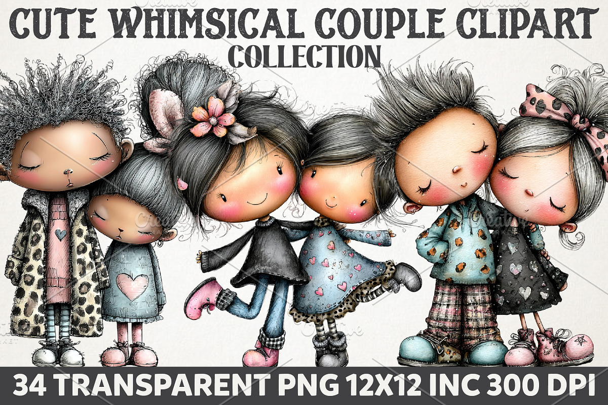 Cute Whimsical Couple Clipart Set, a Person Illustration by RobertsArt (Photo 1 of 7)