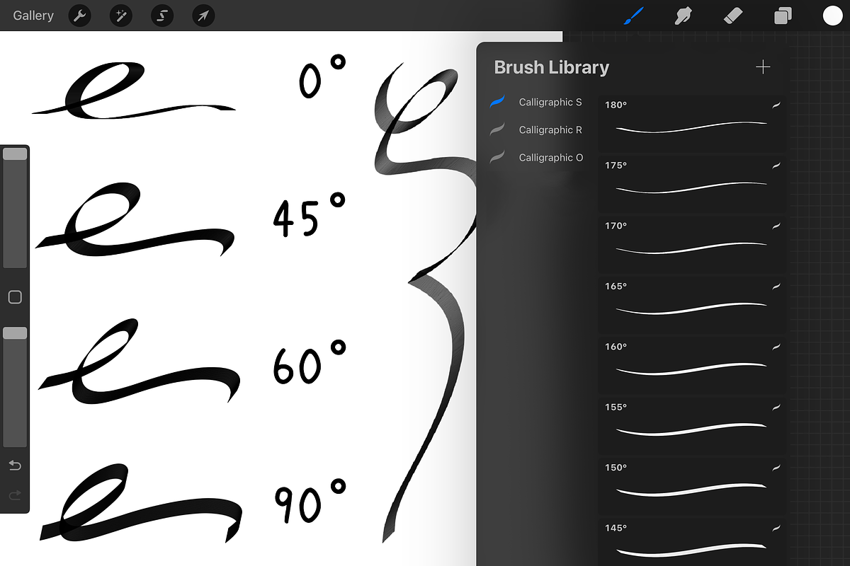 Procreate Sharp Calligraphic Brushes, a Brush Add-On by 103cia (Photo 2 of 3)