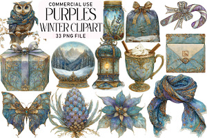 Purples Winter Clipart Bundle, an Illustration by Daily.Designs