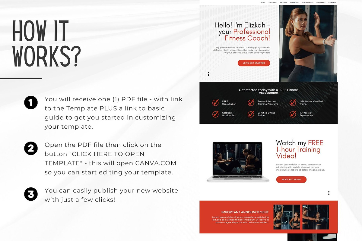 Fitness Coach Canva Website Template, a Landing Page Template by Kromatic Design Studio (Photo 7 of 8)