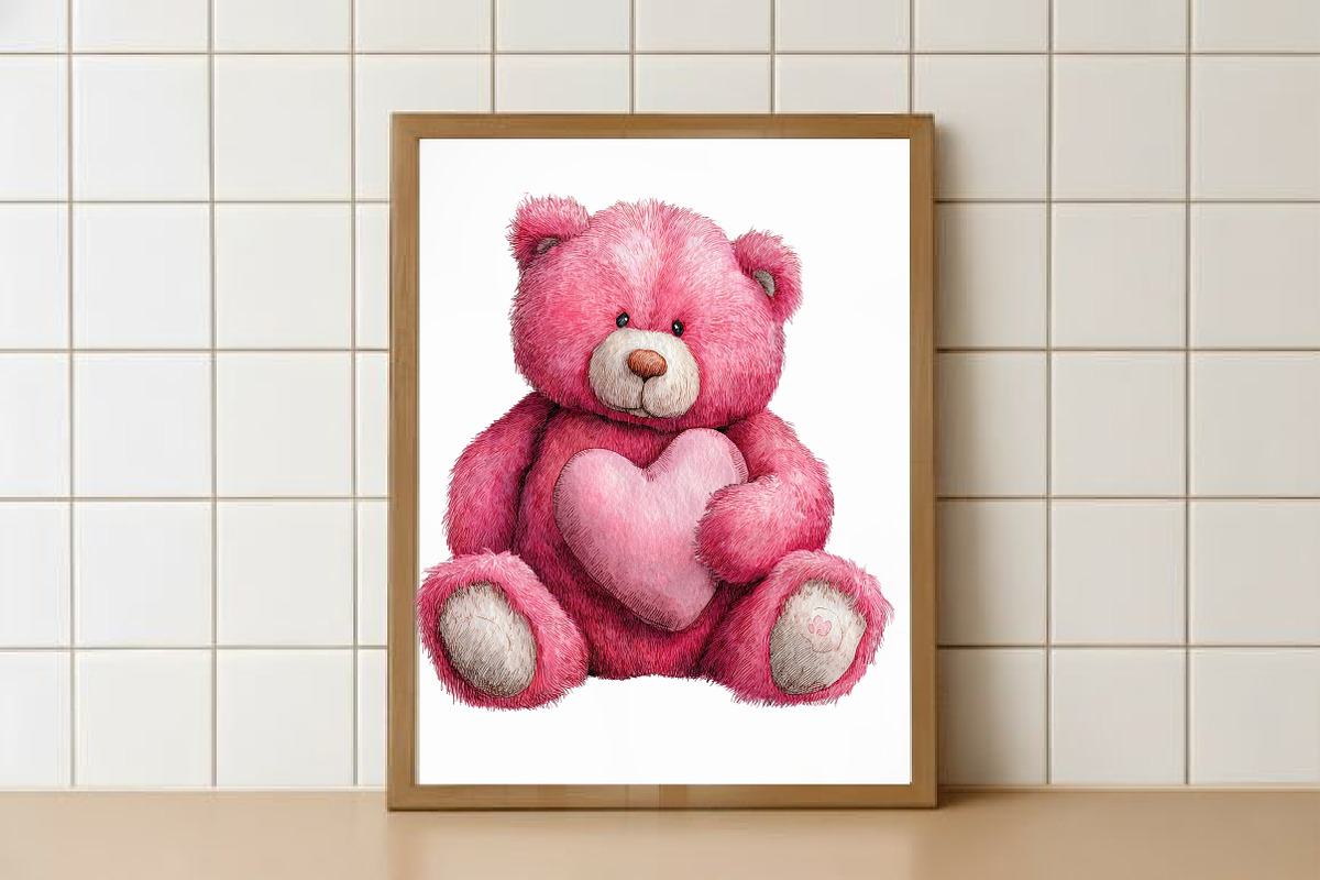 Pink Teddy Bear Clipart, an Illustration by Watercolor design (Photo 5 of 6)