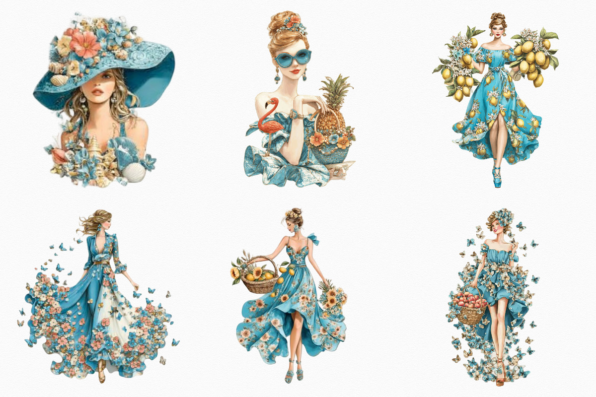 Whimsical Summer Girls Clipart, a Seasonal Illustration by designcity5 (Photo 2 of 5)