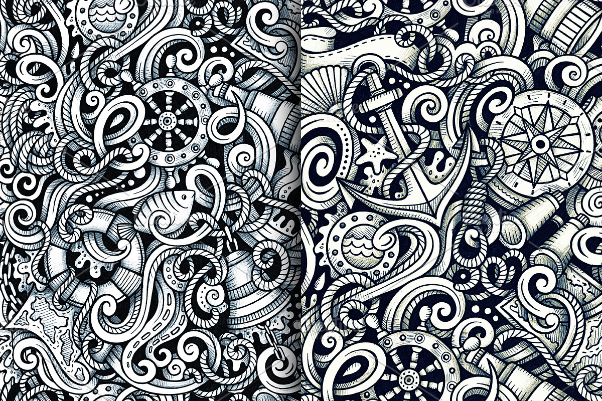 Nautical Graphics Doodles Patterns, an Object Illustration by BALABOLKA (Photo 4 of 6)