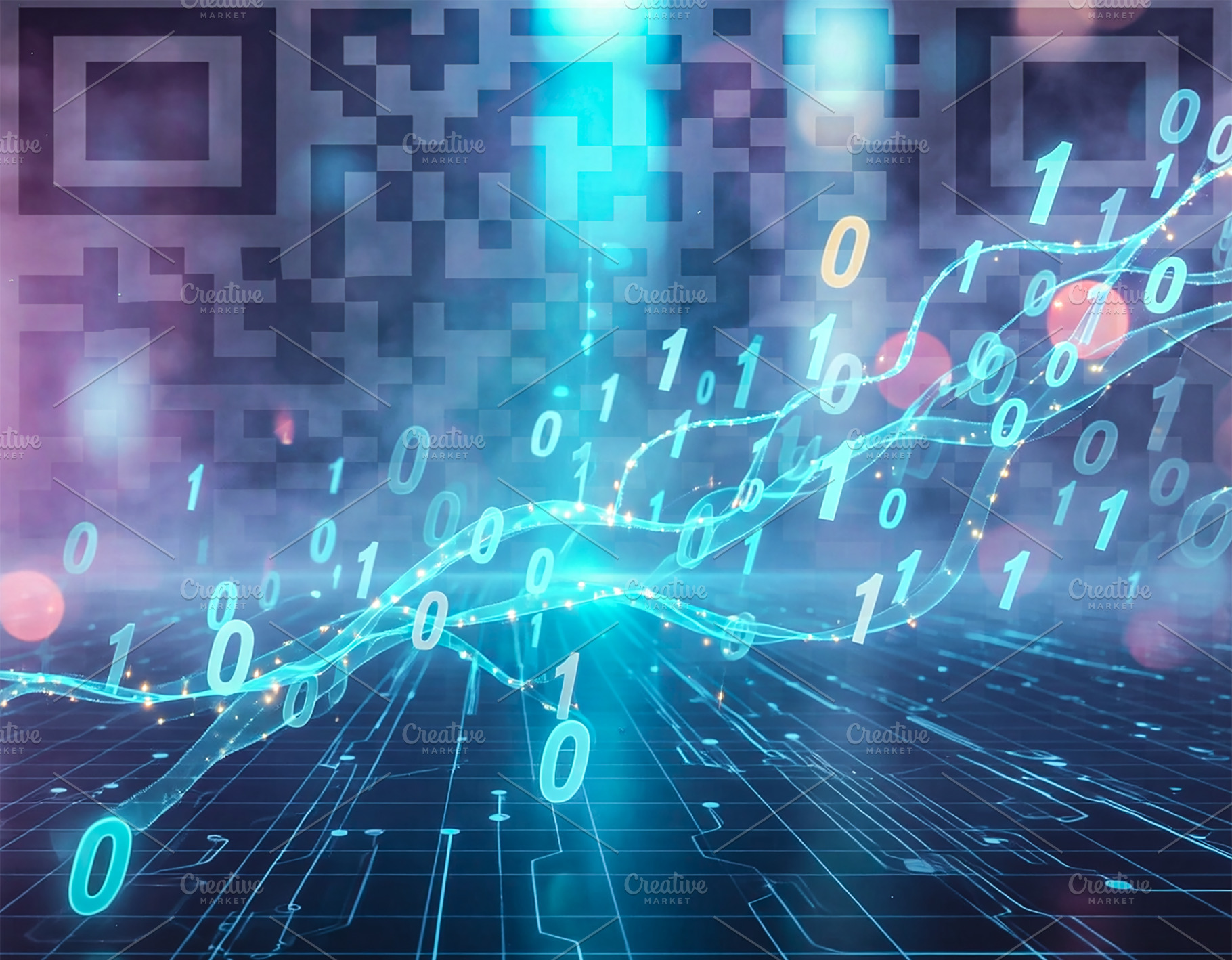 QR dissolving into binary numbers, a Technology Photo by DanFLCreativo