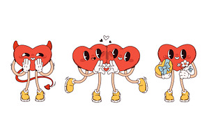 Groovy heart characters set, an Object Illustration by art PVP - market