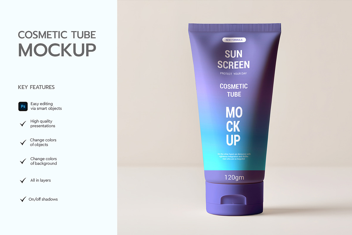 Sun Screen Cosmetic Tube Mockup, a Product Mockup by graphypix (Photo 2 of 4)