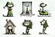 Whimsical Christmas Cats Clipart, an Illustration by Creative Art (Thumbnail 6 of 14)