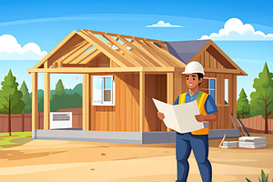 Constructor at a small residential construction site, a Person Illustration by DanFLCreativo