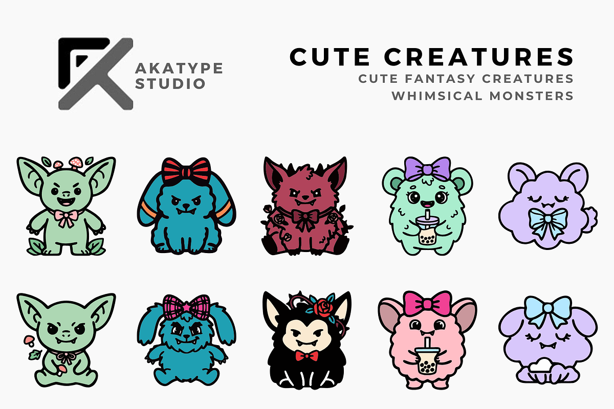 Cute Fantasy Creatures, an Animal Illustration by Akatype Studio (Photo 1 of 3)