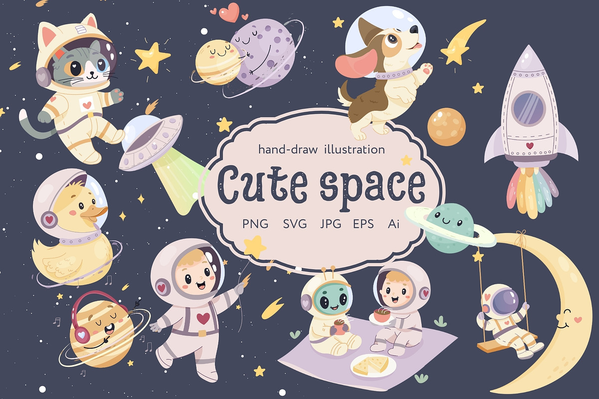Cute Space Clipart Set, a Technology Illustration by Bielousova Art (Photo 1 of 5)