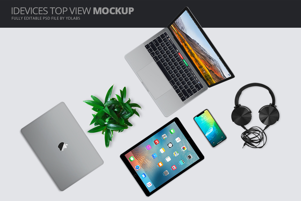iDevices Top View Mockup 1, an iPhone Mockup by ydlabs