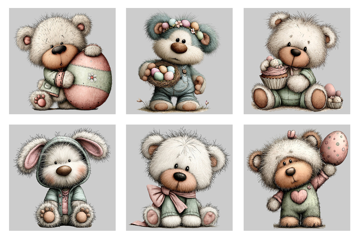 Whimsical Easter Teddy Bear Clipart, an Illustration by Black Bird Studio (Photo 5 of 5)