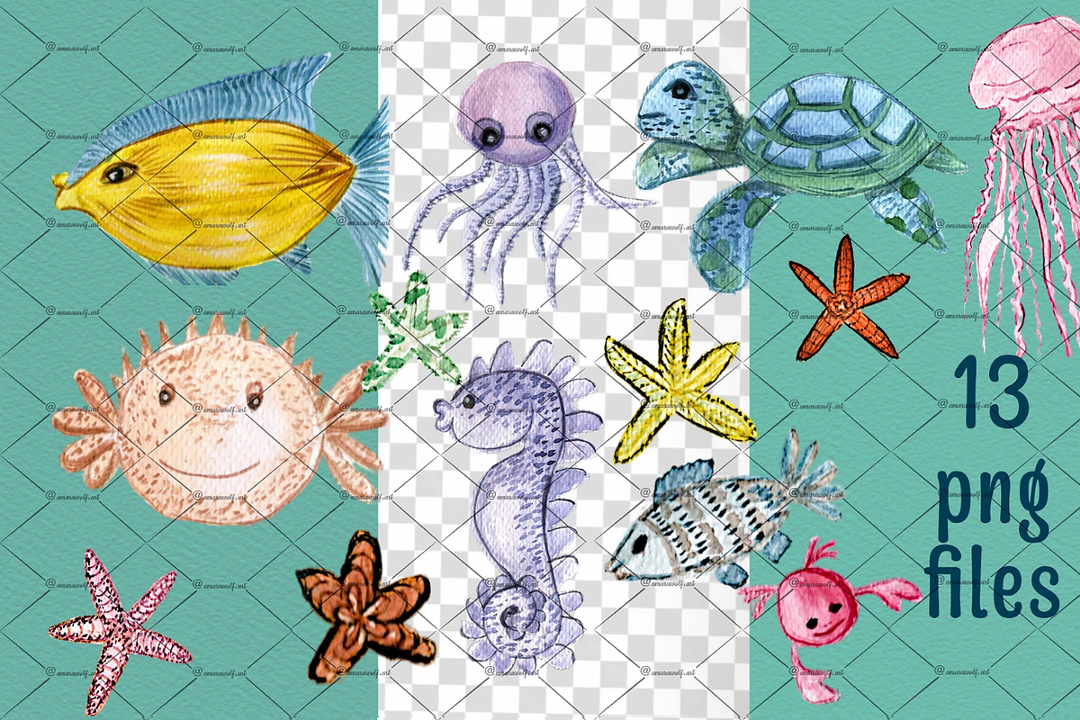 Ocean Whimsy Watercolor Wonders, an Illustration by Amarawolf's Art (Photo 12 of 18)