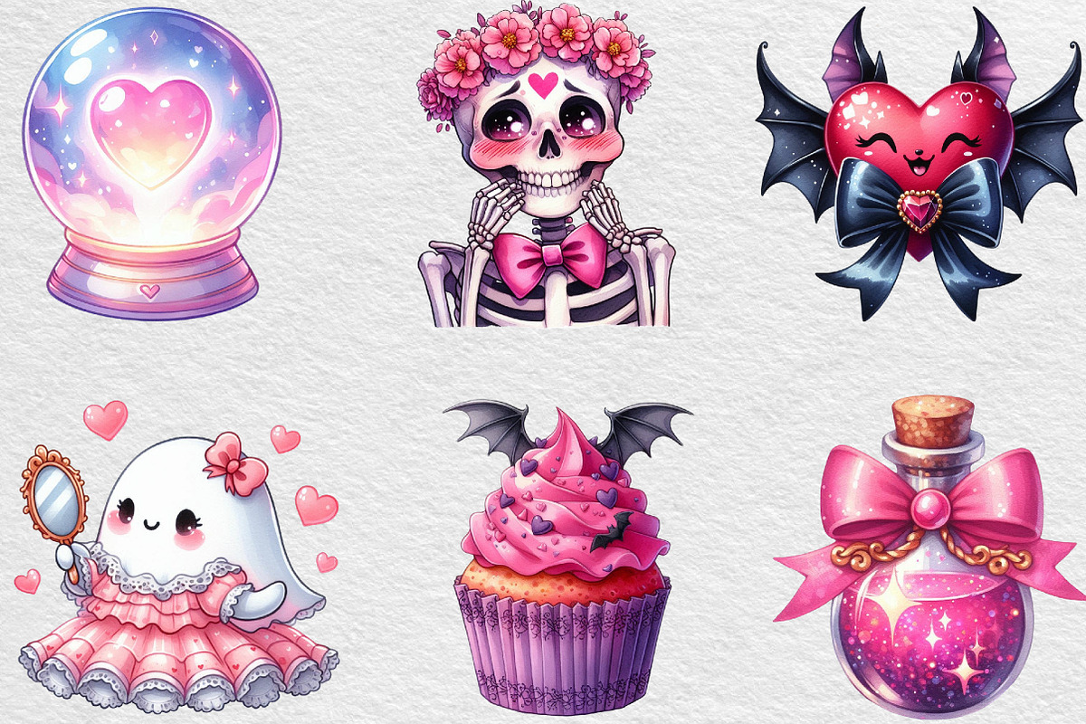 Cute Coquette Halloween Clipart, an Illustration by Black Bird Studio (Photo 2 of 6)