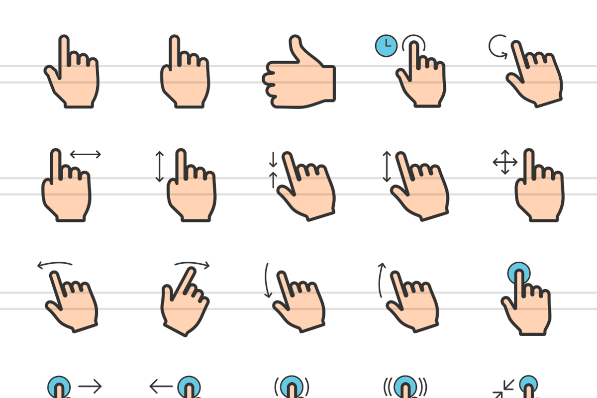 50 Touch Gestures Line Filled Icons, an Outline Icon by IconBunny