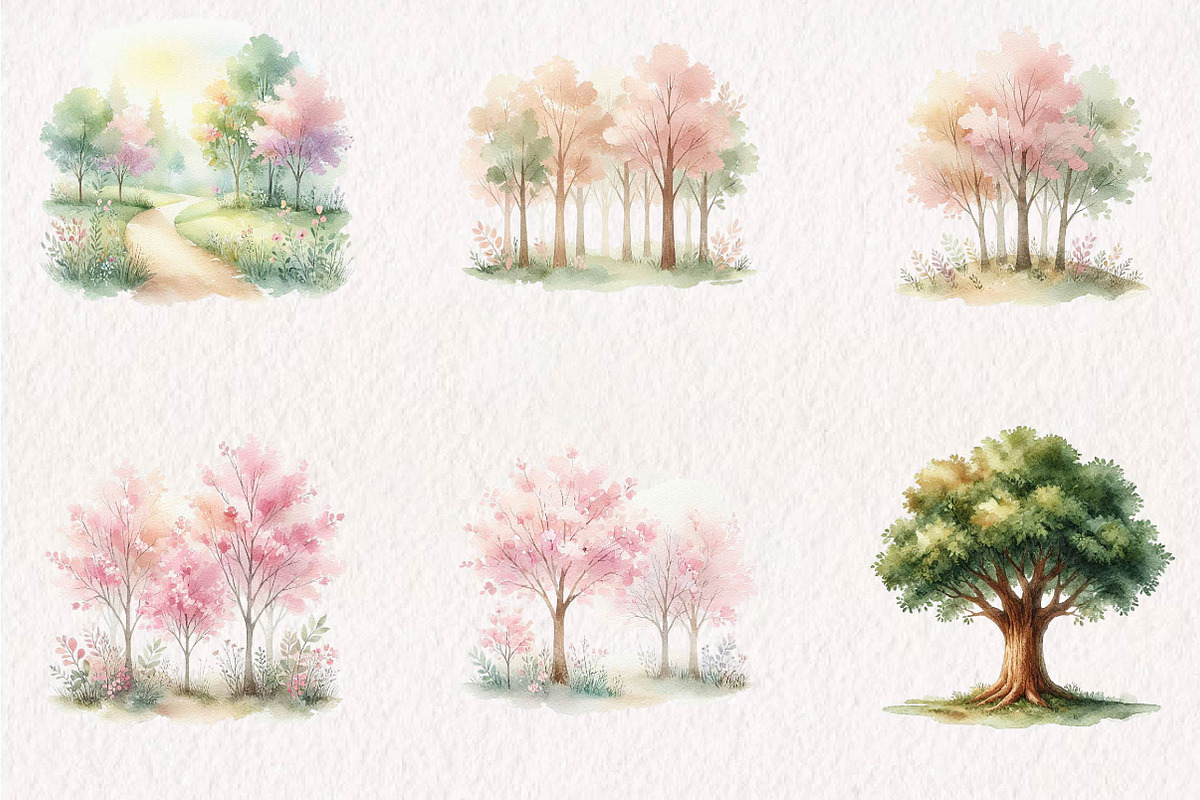 Watercolor Forest Landscape Clipart, a Seasonal Illustration by CreationArt (Photo 3 of 7)