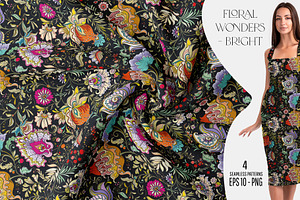 Floral Wonders 4 Seamless Patterns