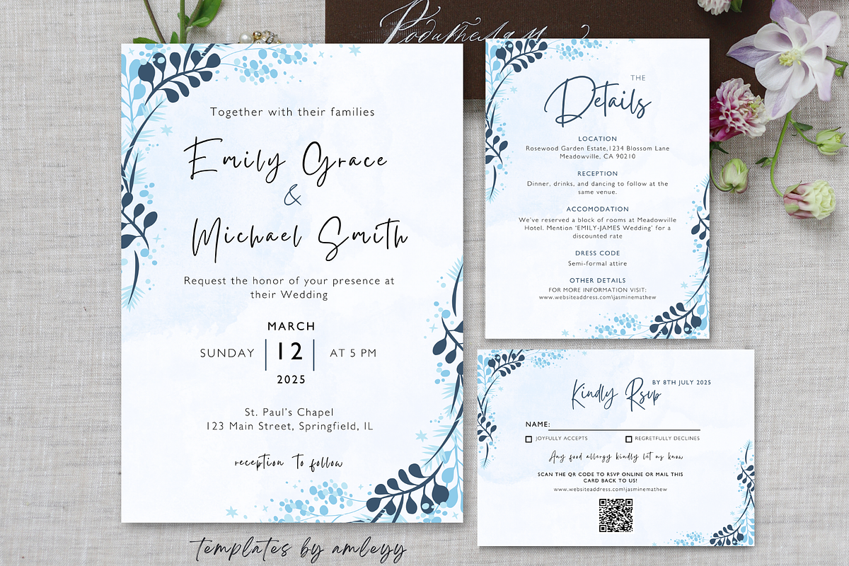 Blue Wedding Invitation Suite, an Invitation Template by Elegant_Studio44 (Photo 8 of 9)