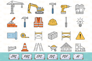 Construction Tools Icons Vector Set, an Outline Icon by Ghagra