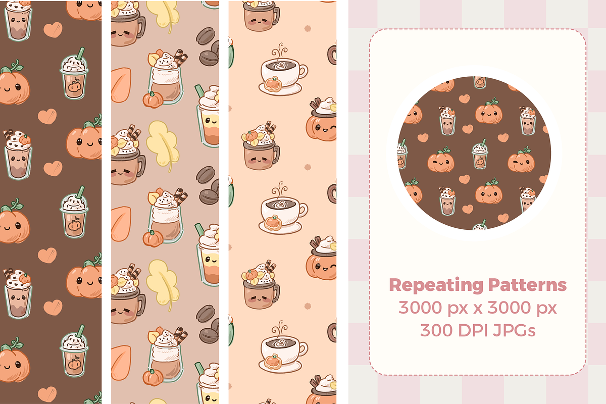Kawaii Fall Coffee Seamless Patterns, a Pattern Graphic by TheClipAtelier (Photo 2 of 3)