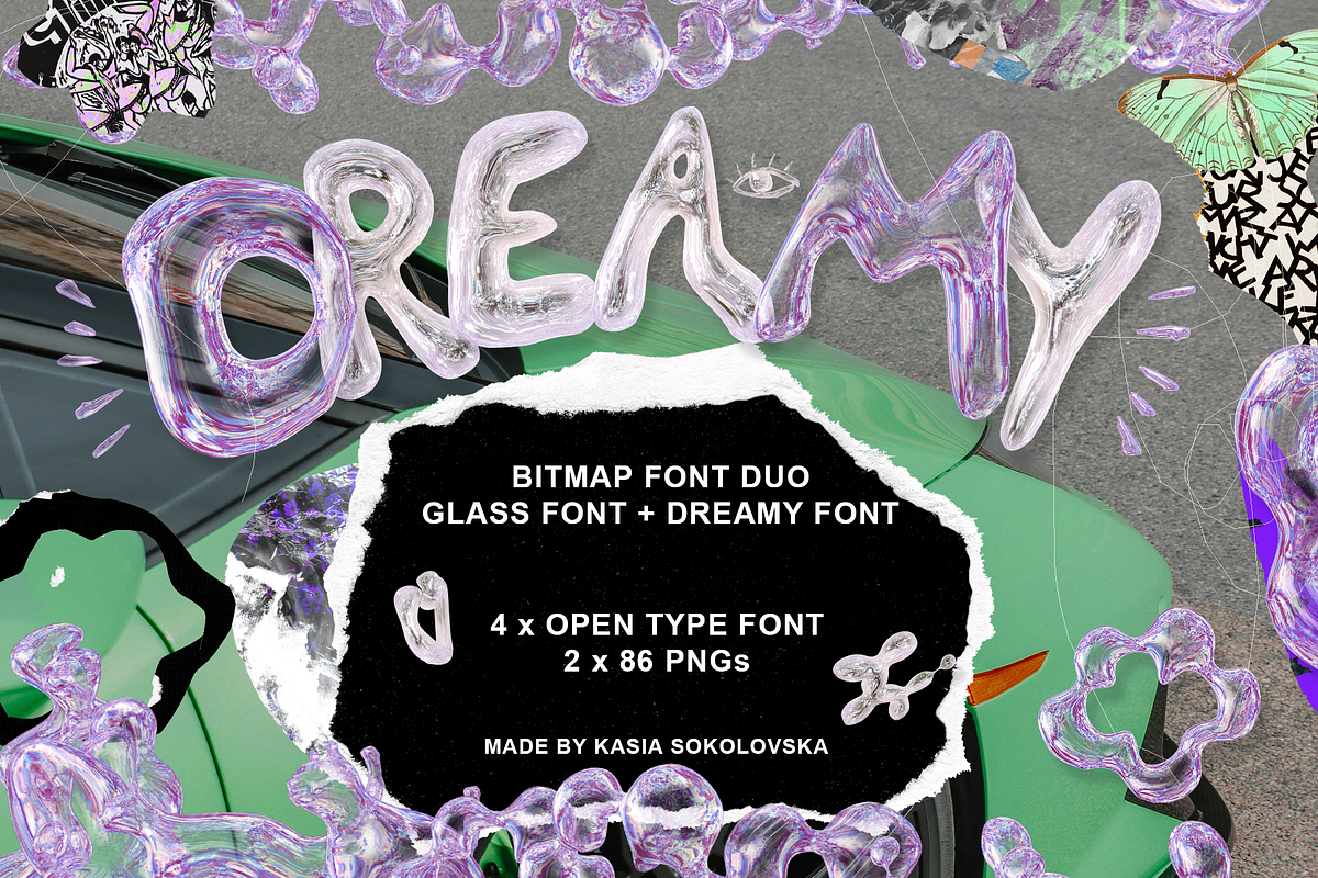 Chrome + Transparent Glass SVG Fonts, a Font by Kasia Sokolovska (Photo 1 of 9)