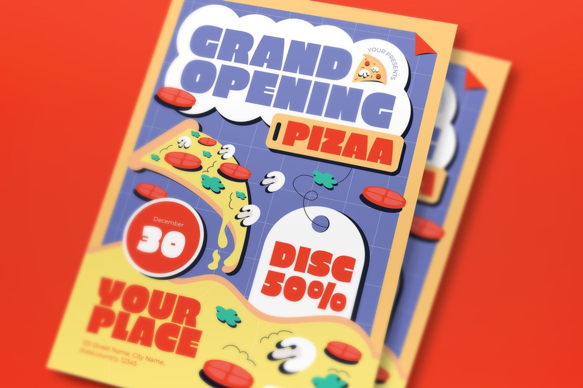 Cream Grand Opening Pizza Flyer Set, a Flyer Template by graphicook (Photo 2 of 3)