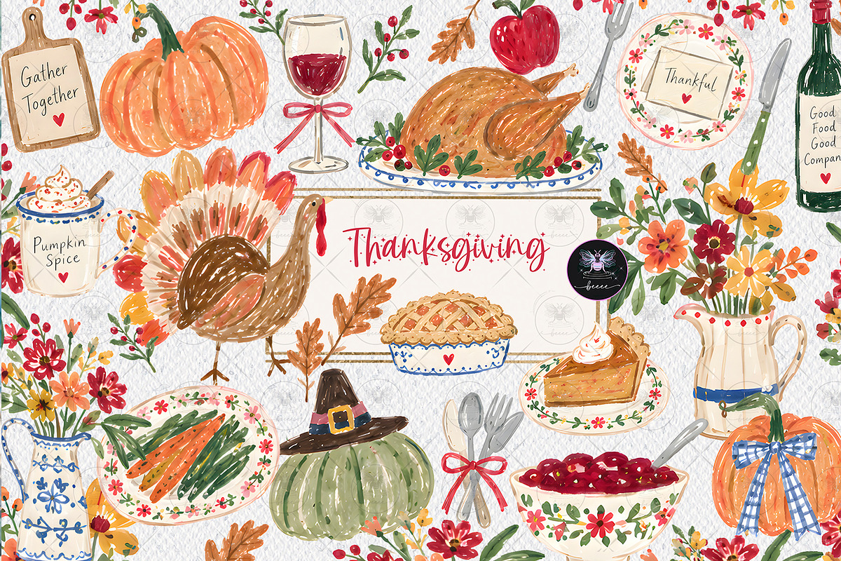 Turkey Dinner Pumpkin Clipart, a Decorative Illustration by BigCakeBee (Photo 1 of 3)