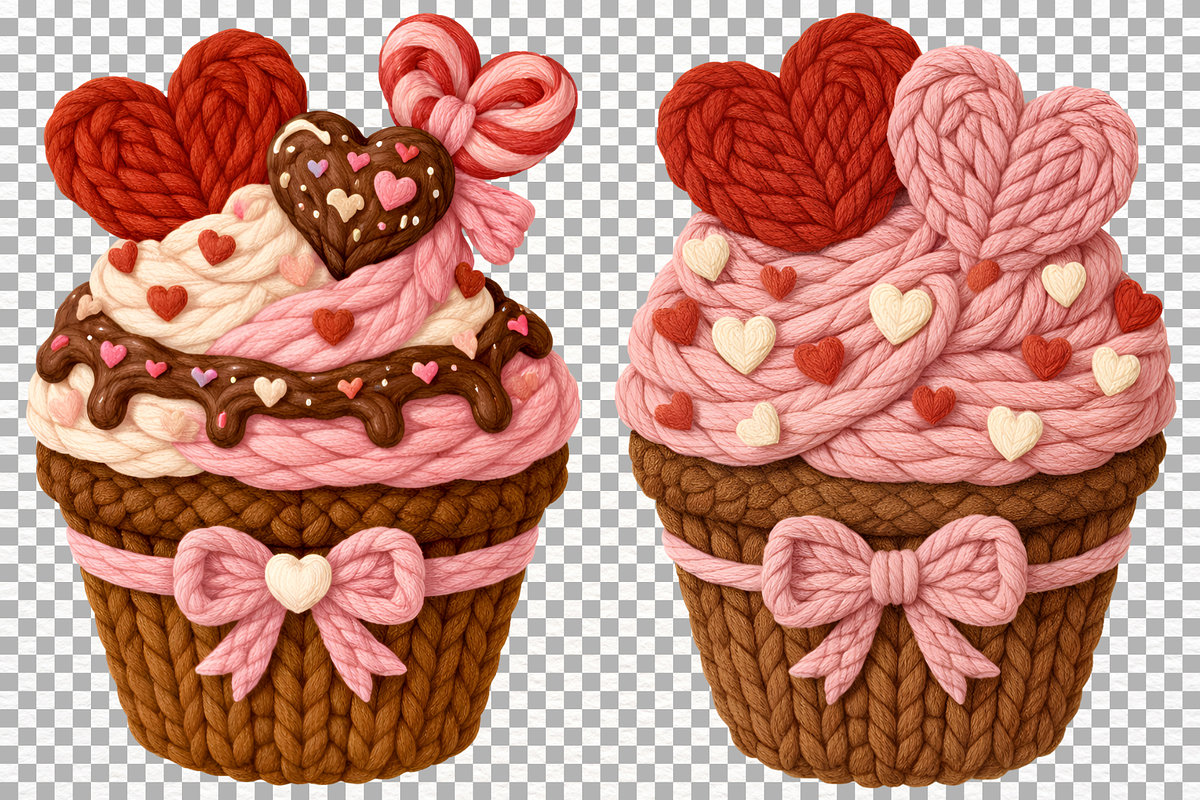 Faux Yarn Valentine Cupcake PNG File, a Seasonal Illustration by SugarCloudStudioArt (Photo 4 of 4)